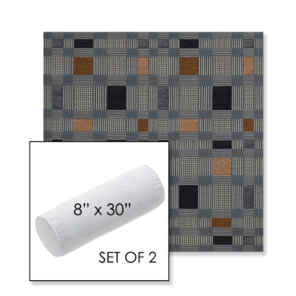 Picture of Rubix Vintage Denim | Set of 2 | 8" x 30" Sunbrella Outdoor Bolster Pillows with Premium Inserts