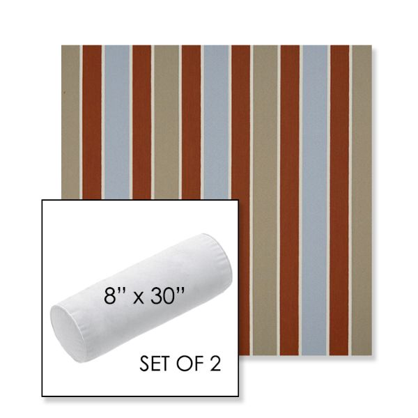 Picture of Varsity Adobe Sky | Set of 2 | 8" x 30" Sunbrella Outdoor Bolster Pillows with Premium Inserts