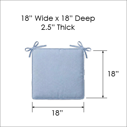 Boxed outdoor seat cushion for patio dining chairs 18 x 18