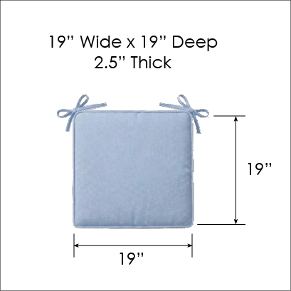 Boxed outdoor seat cushion for patio dining chairs 19 x 19