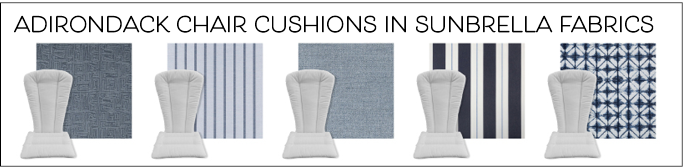 Now available from Cascadia Outdoor Cushions. Custom Adirondack Chair Cushions in a huge selection of outdoor fabrics
