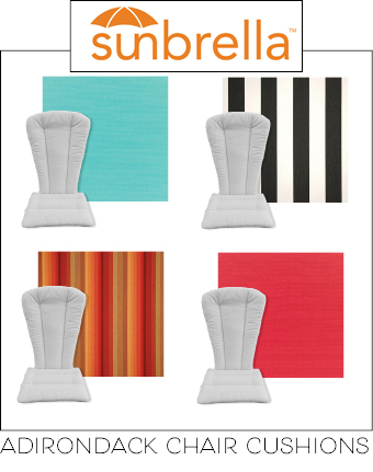 Custom Made to Order Adirondack Chair Cushions in Durable and long lasting Sunbrella Outdoor Fabrics