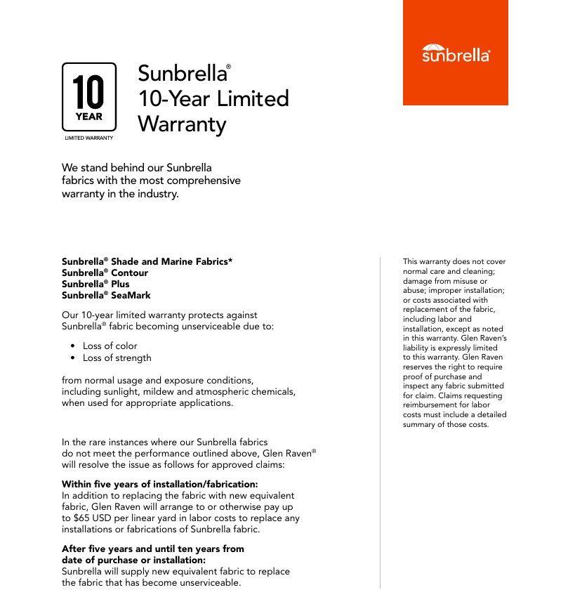 Sunbrella Awning Fabric Warranty
